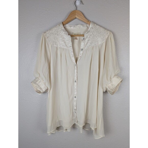 Anthropologie Moulinette Soeurs top size 14 puff Regencycore tapestry retro 185 - Picture 1 of 10